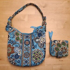 Vera Bradley Blue Floral Quilted Handbag and matching Wallet EUC